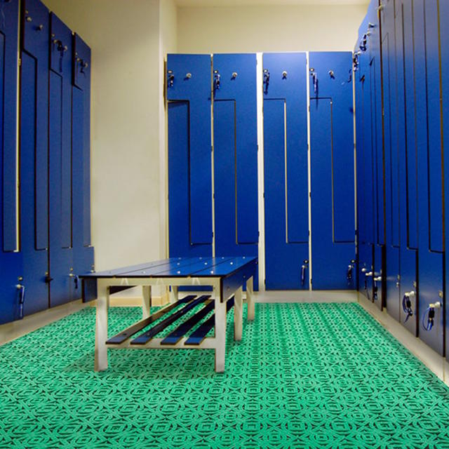Plastic tiles for use in changing rooms, gyms and common spaces